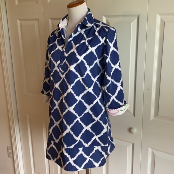 Tizzie Blue & White Tunic Top/Shirt Size Med - Picture 4 of 14
